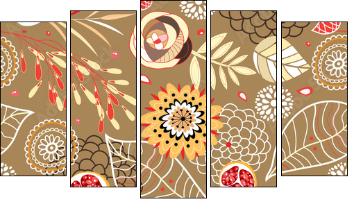 Jesienna kompozycja kwiatów i liści
 - Obraz pięcioczęściowy, Pentaptyk