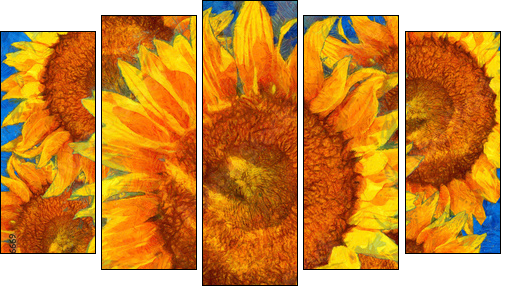 Sunflowers arrangement. Van Gogh style imitation. - Obraz pięcioczęściowy, Pentaptyk