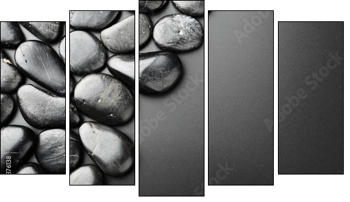 Lśniące czernią kamienie – minimalizm na maxi połysk
 - Obraz pięcioczęściowy, Pentaptyk