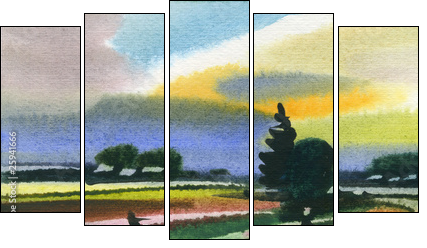 Water colour landscape  - Obraz pięcioczęściowy, Pentaptyk