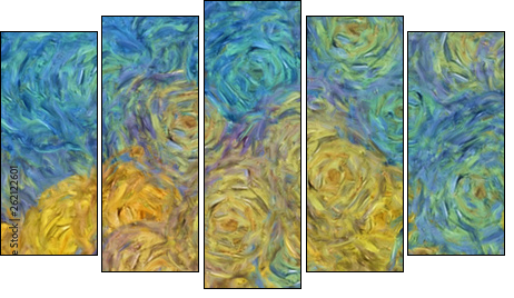 Abstract texture background. Digital painting in Vincent Van Gogh style artwork. Hand drawn artistic pattern. Modern art. Good for printed pictures, postcards, posters or wallpapers and textile print. - Obraz pięcioczęściowy, Pentaptyk