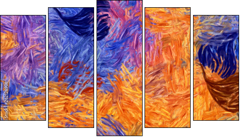 Impressionism wall art print. Vincent Van Gogh style oil painting. Swirl splashes. Surrealism artwork. Abstract artistic background. Real brush strokes on canvas. - Obraz pięcioczęściowy, Pentaptyk