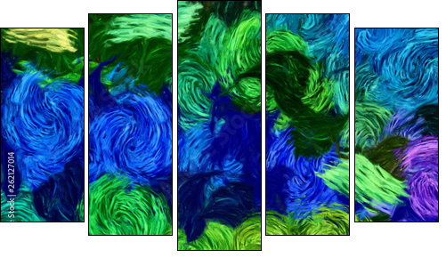 Impressionism wall art print. Vincent Van Gogh style oil painting. Swirl splashes. Surrealism artwork. Abstract artistic background. Real brush strokes on canvas. - Obraz pięcioczęściowy, Pentaptyk