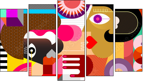 Three People Abstract Art Vector Portrait - Obraz pięcioczęściowy, Pentaptyk