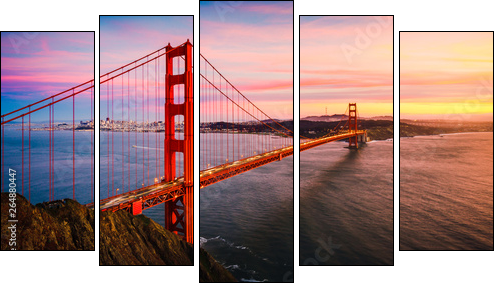 The Golden Gate Bridge at Sunset, San Francisco , CA - Obraz pięcioczęściowy, Pentaptyk