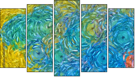 Abstract impressionism painting in Vincent Van Gogh style imitation. Art design background pattern for artistic creative printing production. Wall poster or canvas print template for interior decor. - Obraz pięcioczęściowy, Pentaptyk
