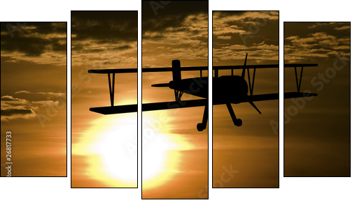 Dwupłatowiec startujący w słońcu
 - Obraz pięcioczęściowy, Pentaptyk