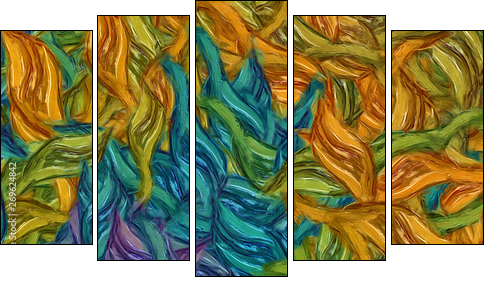 Abstract painting impressionism wall art print example with oil imitation in Vincent Van Gogh style. Artistic contemporary design decor elements. Pop modern abstraction with vibrant bright strokes. - Obraz pięcioczęściowy, Pentaptyk