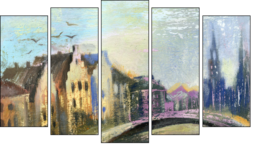 The bridge in an old city  - Obraz pięcioczęściowy, Pentaptyk