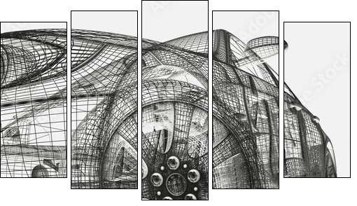 Auto - szkic w 3d
 - Obraz pięcioczęściowy, Pentaptyk