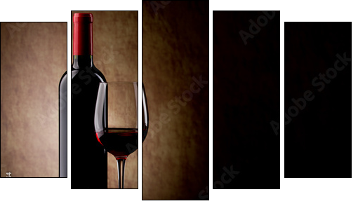 Butelka czerwonego wina – minimalizm  
 - Obraz pięcioczęściowy, Pentaptyk