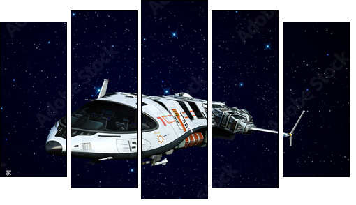 spaceship flying on the stars  - Obraz pięcioczęściowy, Pentaptyk