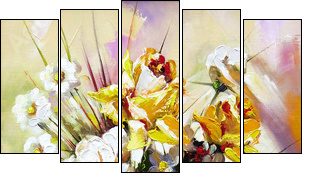 The vase with the flowers drawn by oil on a canvas  - Obraz pięcioczęściowy, Pentaptyk