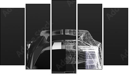 3d concept design ,Modern black sports car ,skeleton,3d ,render. - Obraz pięcioczęściowy, Pentaptyk