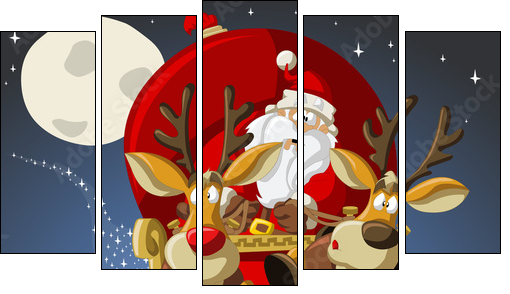 Święty Mikołaj i renifery – prezent na ścianę malucha
 - Obraz pięcioczęściowy, Pentaptyk