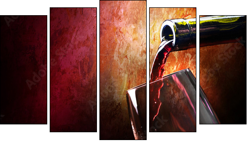 Czerwone wino w nastrojowej scenerii
 - Obraz pięcioczęściowy, Pentaptyk