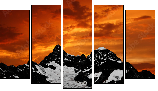 sunset on the Ober Gabelhorn  - Obraz pięcioczęściowy, Pentaptyk