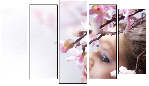 Beautiful Girl with flower  - Obraz pięcioczęściowy, Pentaptyk