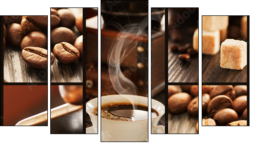 Kawa  - aromatyczny collage
 - Obraz pięcioczęściowy, Pentaptyk