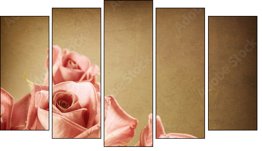 Retro róże – bukiet w klimacie vintage
 - Obraz pięcioczęściowy, Pentaptyk
