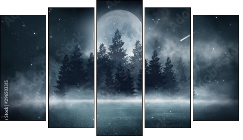 Mgła – malarska ekspresja nocy - Obraz pięcioczęściowy, Pentaptyk