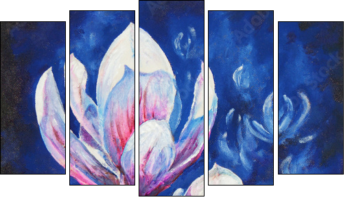Akrylowa magnolia - Obraz pięcioczęściowy, Pentaptyk