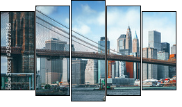 Suspension Brooklyn Bridge across Lower Manhattan and Brooklyn. New York, USA. - Obraz pięcioczęściowy, Pentaptyk