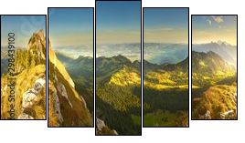 Słońce i góry – mariaż idealny - Obraz pięcioczęściowy, Pentaptyk