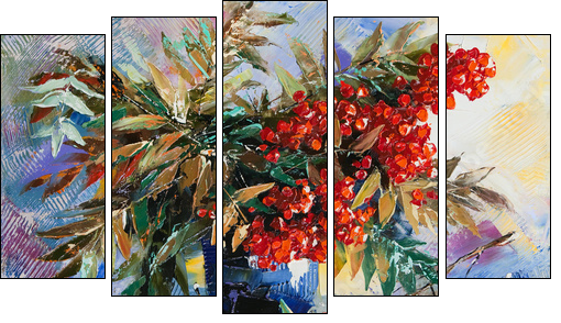 Still-life with a mountain ash and apples  - Obraz pięcioczęściowy, Pentaptyk
