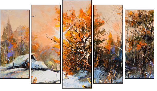 Rural winter landscape  - Obraz pięcioczęściowy, Pentaptyk