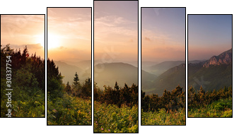 szczyt góry Fatra o zachodzie słońca - Słowacja 
 - Obraz pięcioczęściowy, Pentaptyk