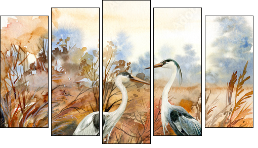 Kolorowy świat ptactwa - Obraz pięcioczęściowy, Pentaptyk
