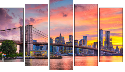 Lower Manhattan Skyline and Brooklyn Bridge - Obraz pięcioczęściowy, Pentaptyk