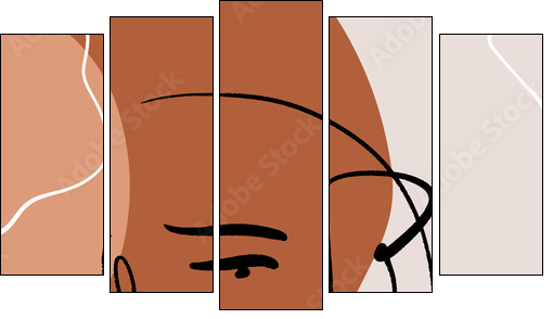 Abstract Warm Terracotta Nude Color Shapes Interior Poster Fashion Artistic Portrait Painted Illustration Face Silhouette Line Drawing Abstraction Modern Aesthetic Print Minimalism Contour Handdrawn L - Obraz pięcioczęściowy, Pentaptyk