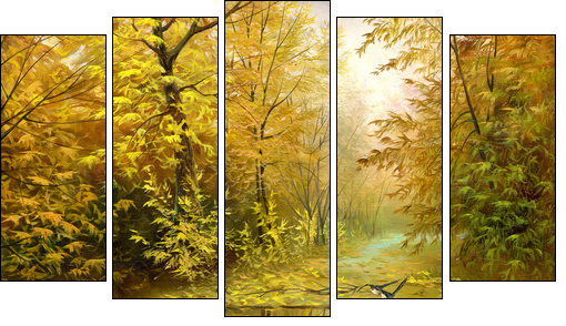 Road to autumn wood  - Obraz pięcioczęściowy, Pentaptyk