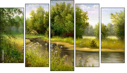 Wood lake  - Obraz pięcioczęściowy, Pentaptyk