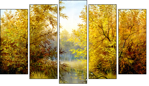 Wood lake  - Obraz pięcioczęściowy, Pentaptyk