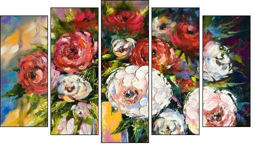 Bouquet of wild flowers in a vase  - Obraz pięcioczęściowy, Pentaptyk