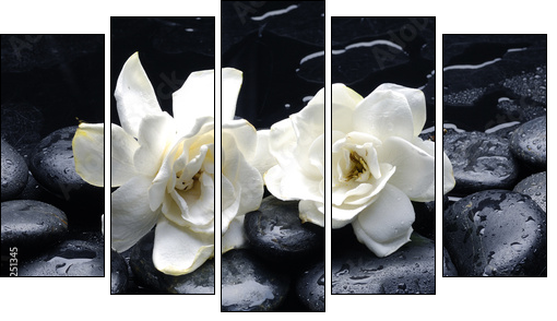 Spa still life with gardenia flower on pebble  - Obraz pięcioczęściowy, Pentaptyk