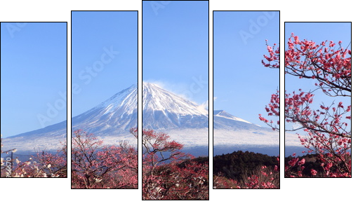 Mt. Fuji with Japanese Plum Blossoms  - Obraz pięcioczęściowy, Pentaptyk