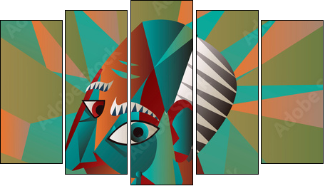 cubist great painter face portrait painting - Obraz pięcioczęściowy, Pentaptyk