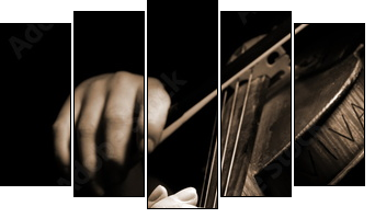 Musician playing violin isolated on black  - Obraz pięcioczęściowy, Pentaptyk