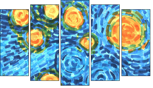 abstract background freehand living materials, colored masks curls, starry night - Obraz pięcioczęściowy, Pentaptyk