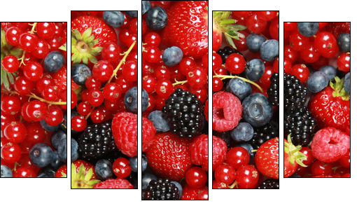 Kosz pełen owoców- smaki lata - Obraz pięcioczęściowy, Pentaptyk