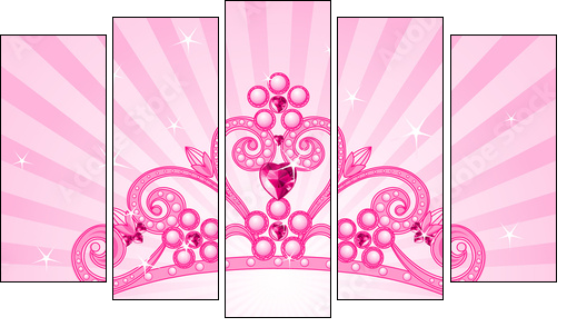 Korona – różowy diadem dla księżniczki - Obraz pięcioczęściowy, Pentaptyk