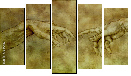 After Michelangelo - Adam and God  - Obraz pięcioczęściowy, Pentaptyk