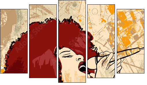 jazz singer on grunge background  - Obraz pięcioczęściowy, Pentaptyk
