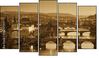 Widok na Most Karola i Wełtawy, Sepia
 - Obraz pięcioczęściowy, Pentaptyk