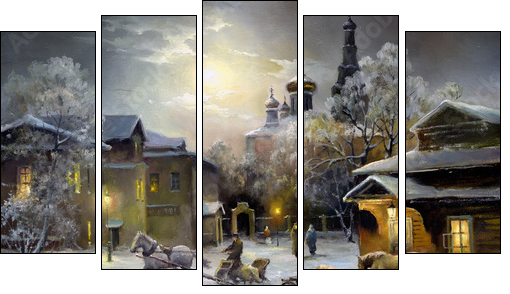 Rural landscape, oil on a canvas  - Obraz pięcioczęściowy, Pentaptyk
