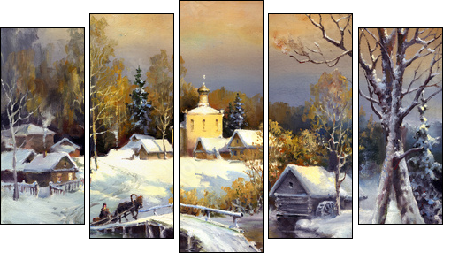 Rural landscape, oil on a canvas  - Obraz pięcioczęściowy, Pentaptyk